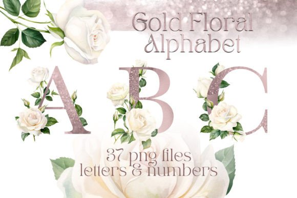 Download Pink Glitter Alphabet with White Roses - Glitter Collection