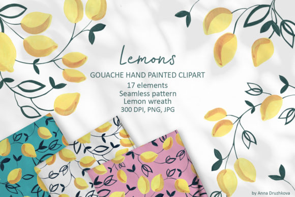 Download Lemons Gouache Hand Painted Clipart - Premium Bundle
