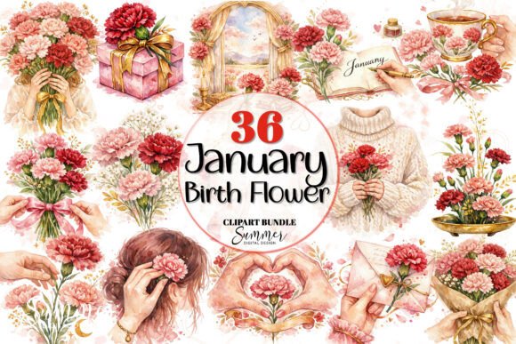 Download Watercolor January Birth Flower Clipart - Birth flower clipart Collection