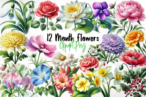 Download 12 Month Flowers, Birth Flower Clipart - Birth flower clipart Collection