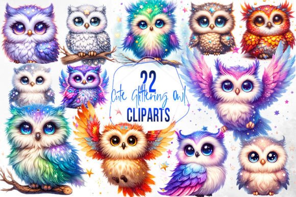 Download Glittering Cute Owl Sublimation Clipart - Glitter Collection