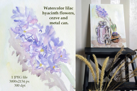 Download Watercolor Lilac Hyacinth and Cezve - Hyacinth Collection