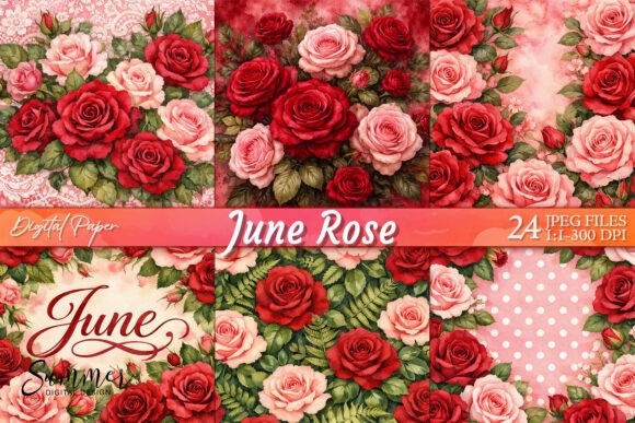 Download June Rose Birth Flower Digital Paper - Rose birth flower Collection