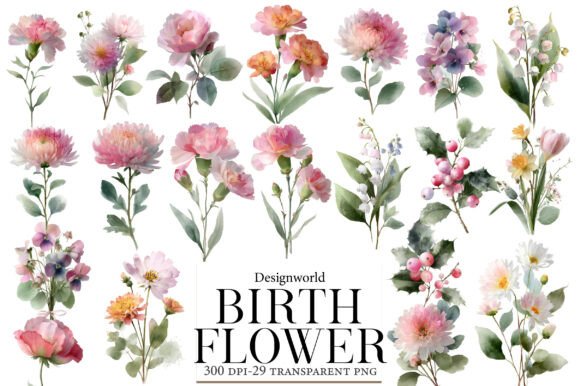 Download Watercolor Birth Flower Clipart - Birth flower clipart Collection