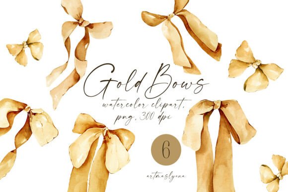 Download Watercolor Gold Bow Hand Painted Clipart - Hand painted clipart Collection