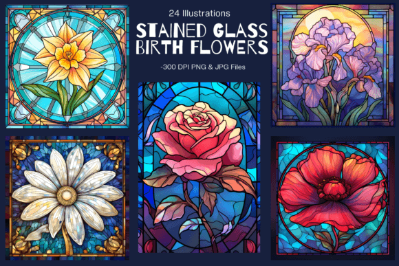 Download Stained Glass Birth Flower Clipart - Birth flower clipart Collection